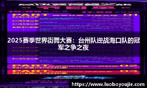 2025赛季世界街舞大赛：台州队迎战海口队的冠军之争之夜